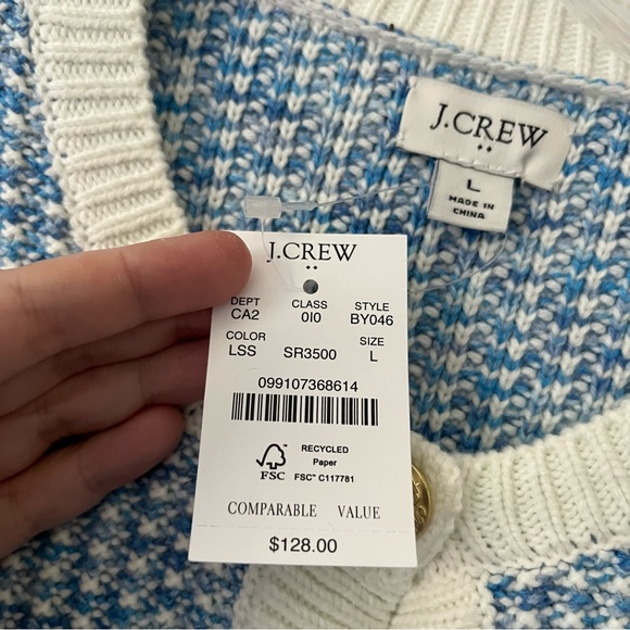 NEW J Crew Factory Popcorn Stitch Lady Jacket Blue Preppy Old Money Classic L - Picture 5 of 8